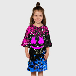 Платье клеш для девочки Marshmello неоновый краски, цвет: 3D-принт — фото 2