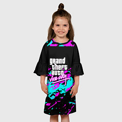 Платье клеш для девочки GTA vice city неоновые краски, цвет: 3D-принт — фото 2