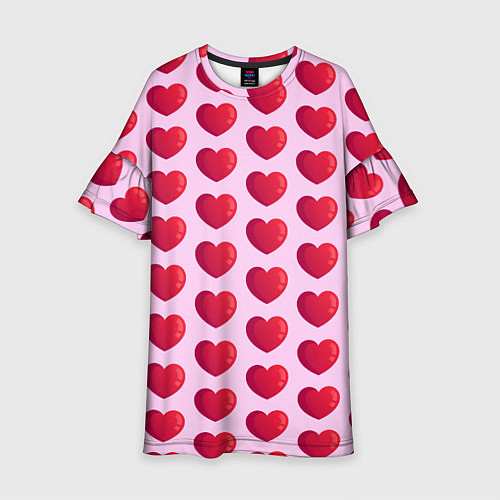 Детское платье Красные сердца на розовом фоне / 3D-принт – фото 1