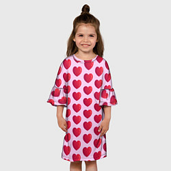 Платье клеш для девочки Красные сердца на розовом фоне, цвет: 3D-принт — фото 2