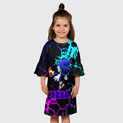 Платье клеш для девочки Sonic sega game неоновая текстура, цвет: 3D-принт — фото 2