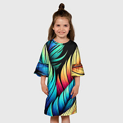 Платье клеш для девочки Color feathers - neon, цвет: 3D-принт — фото 2