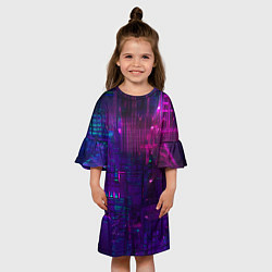 Платье клеш для девочки Неоновые огни квадратов, цвет: 3D-принт — фото 2