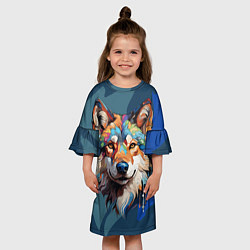 Платье клеш для девочки Очень красивый волк, цвет: 3D-принт — фото 2
