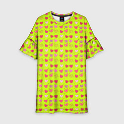 Платье клеш для девочки Сердечки на салатовом фоне, цвет: 3D-принт