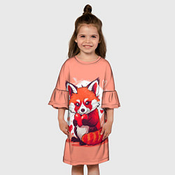 Платье клеш для девочки Рыжая лисичка с сердцем, цвет: 3D-принт — фото 2