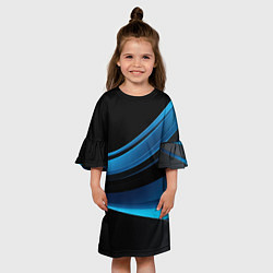 Платье клеш для девочки Черная и синяя геометрическая абстракция, цвет: 3D-принт — фото 2