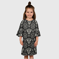 Платье клеш для девочки Черно-белый греб России паттерн, цвет: 3D-принт — фото 2