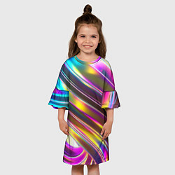 Платье клеш для девочки Неоновый скрученный металл разноцветный, цвет: 3D-принт — фото 2