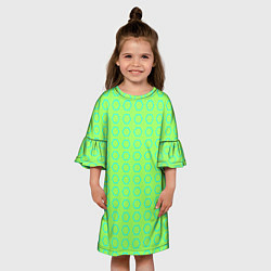 Платье клеш для девочки Неоновый салатовый с шестигранниками циан, цвет: 3D-принт — фото 2