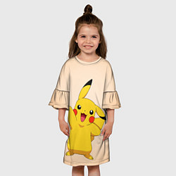 Платье клеш для девочки Пикачу на бежевом фоне, цвет: 3D-принт — фото 2