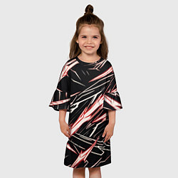 Платье клеш для девочки Красные и белые полосы на чёрном фоне, цвет: 3D-принт — фото 2