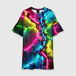 Платье клеш для девочки Трещина - неон, цвет: 3D-принт