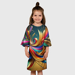 Платье клеш для девочки Золотые линии, цвет: 3D-принт — фото 2