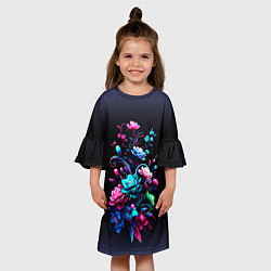 Платье клеш для девочки Цветы - нейросеть, цвет: 3D-принт — фото 2
