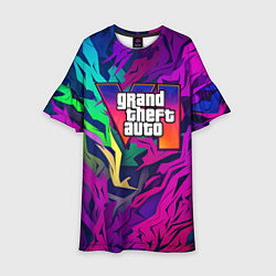 Платье клеш для девочки Gta лого фиолетовый камуфляж, цвет: 3D-принт