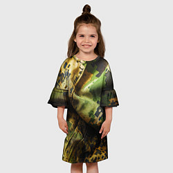 Платье клеш для девочки Реалистичный камуфляж на ткани, цвет: 3D-принт — фото 2