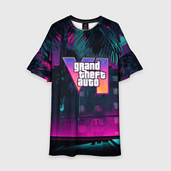 Платье клеш для девочки GTA 6 logo night Vice city, цвет: 3D-принт