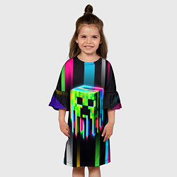 Платье клеш для девочки Неоновый Крипер - Майнкрафт, цвет: 3D-принт — фото 2