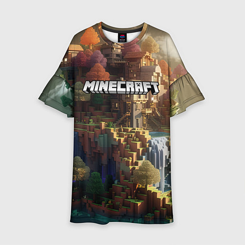 Детское платье Minecraft logo горы и реки / 3D-принт – фото 1