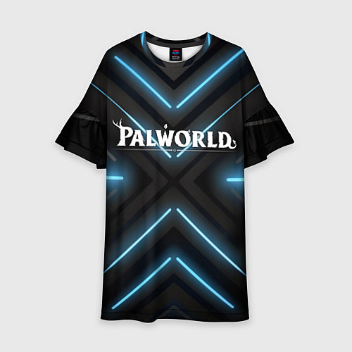 Детское платье Palworld logo на фоне синего неона / 3D-принт – фото 1