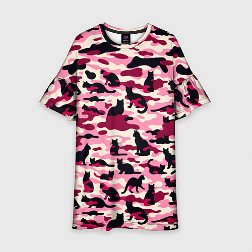 Детское платье Камуфляжные розовые котики / 3D-принт – фото 1