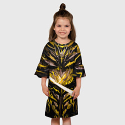 Платье клеш для девочки Жёлтый камень на чёрном фоне, цвет: 3D-принт — фото 2