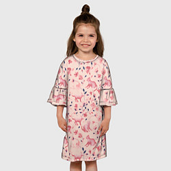 Платье клеш для девочки Розовый паттерн с цветами и котиками, цвет: 3D-принт — фото 2