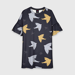 Платье клеш для девочки Узор с птицами, цвет: 3D-принт
