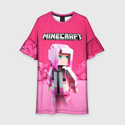 Платье клеш для девочки Minecraft персонаж розовый фон, цвет: 3D-принт