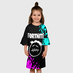 Платье клеш для девочки Фортнайт neon, цвет: 3D-принт — фото 2
