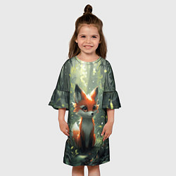 Платье клеш для девочки Лисёнок в солнечных лучах, цвет: 3D-принт — фото 2