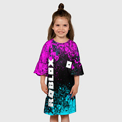 Платье клеш для девочки Роблокс - неоновые брызги, цвет: 3D-принт — фото 2