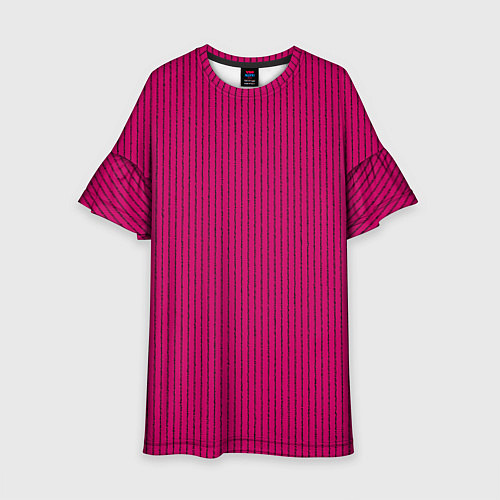 Детское платье Насыщенный тёмно-розовый в полоску / 3D-принт – фото 1