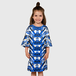 Платье клеш для девочки Сине-белая техно броня, цвет: 3D-принт — фото 2