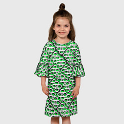 Платье клеш для девочки Зелёно-белый узор на чёрном фоне, цвет: 3D-принт — фото 2