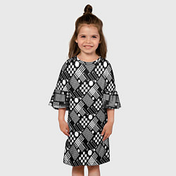 Платье клеш для девочки Черно белый узор из геометрических фигур, цвет: 3D-принт — фото 2
