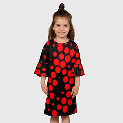 Платье клеш для девочки Красные соты броня, цвет: 3D-принт — фото 2