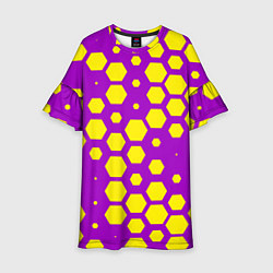 Платье клеш для девочки Желтые соты на фиолетовом фоне, цвет: 3D-принт