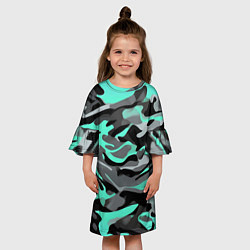 Платье клеш для девочки Серо-бирюзовый камуфляж, цвет: 3D-принт — фото 2
