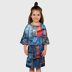 Платье клеш для девочки Джинсовая форма электрика, цвет: 3D-принт — фото 2