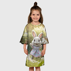 Платье клеш для девочки Забавный белый кролик в платье, цвет: 3D-принт — фото 2