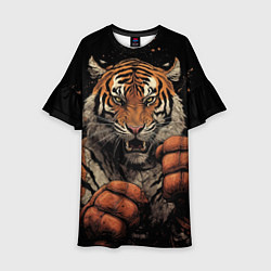 Платье клеш для девочки Муай-Тай тигр в стойке боевые искусства, цвет: 3D-принт