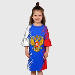 Платье клеш для девочки Триколор штрихи с гербор, цвет: 3D-принт — фото 2