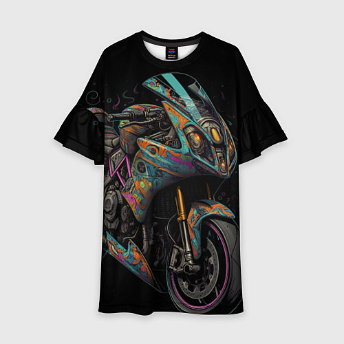Детское платье Темный мотоцикл на черном фоне / 3D-принт – фото 1