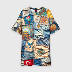 Платье клеш для девочки Джинсы в Турции - пэчворк, цвет: 3D-принт