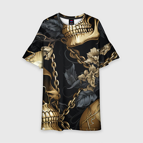 Детское платье Золотые черепа с цепями / 3D-принт – фото 1
