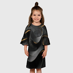 Платье клеш для девочки Черная абстракция с темными золотыми вставками, цвет: 3D-принт — фото 2