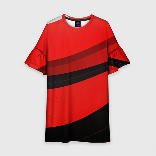 Детское платье Объемные волны абстракции и геометрии черно-красны / 3D-принт – фото 1