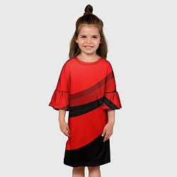 Платье клеш для девочки Объемные волны абстракции и геометрии черно-красны, цвет: 3D-принт — фото 2